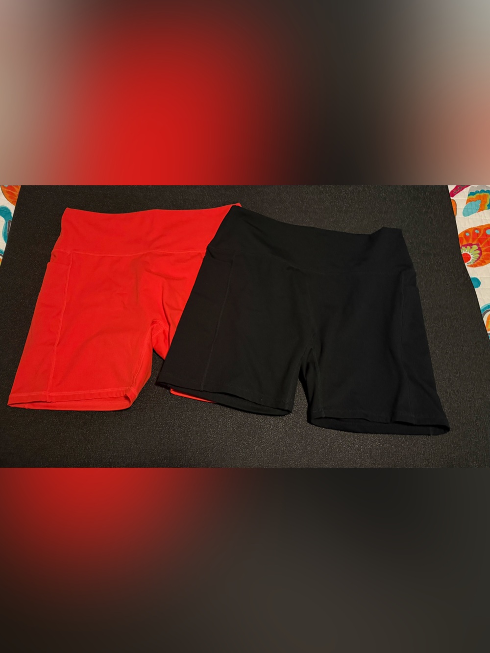 Senita Athletics Poppy and Black Shorts. Size Large